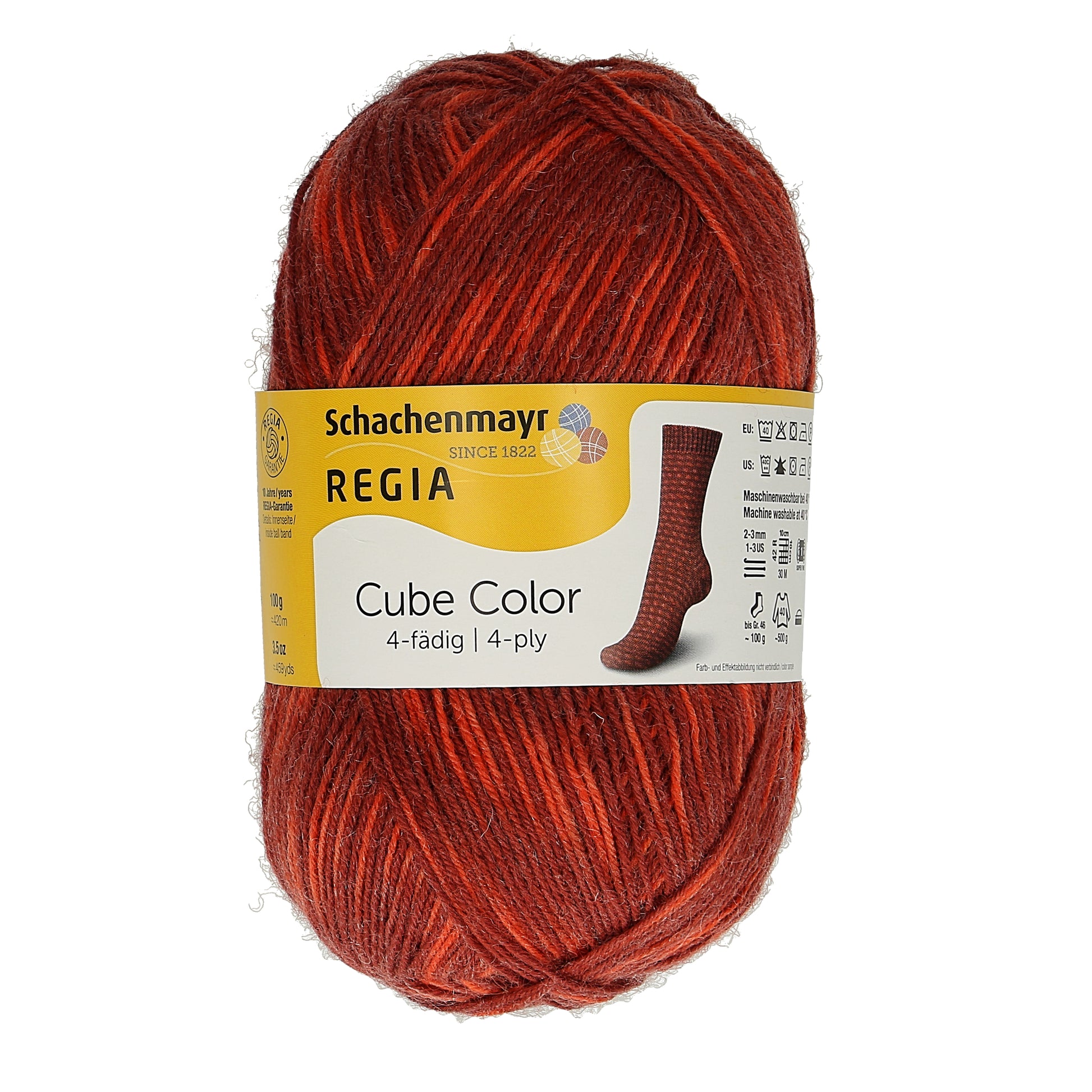 Sockengarne Regia 4-faedig color 100 gr in der Farbe red cube color