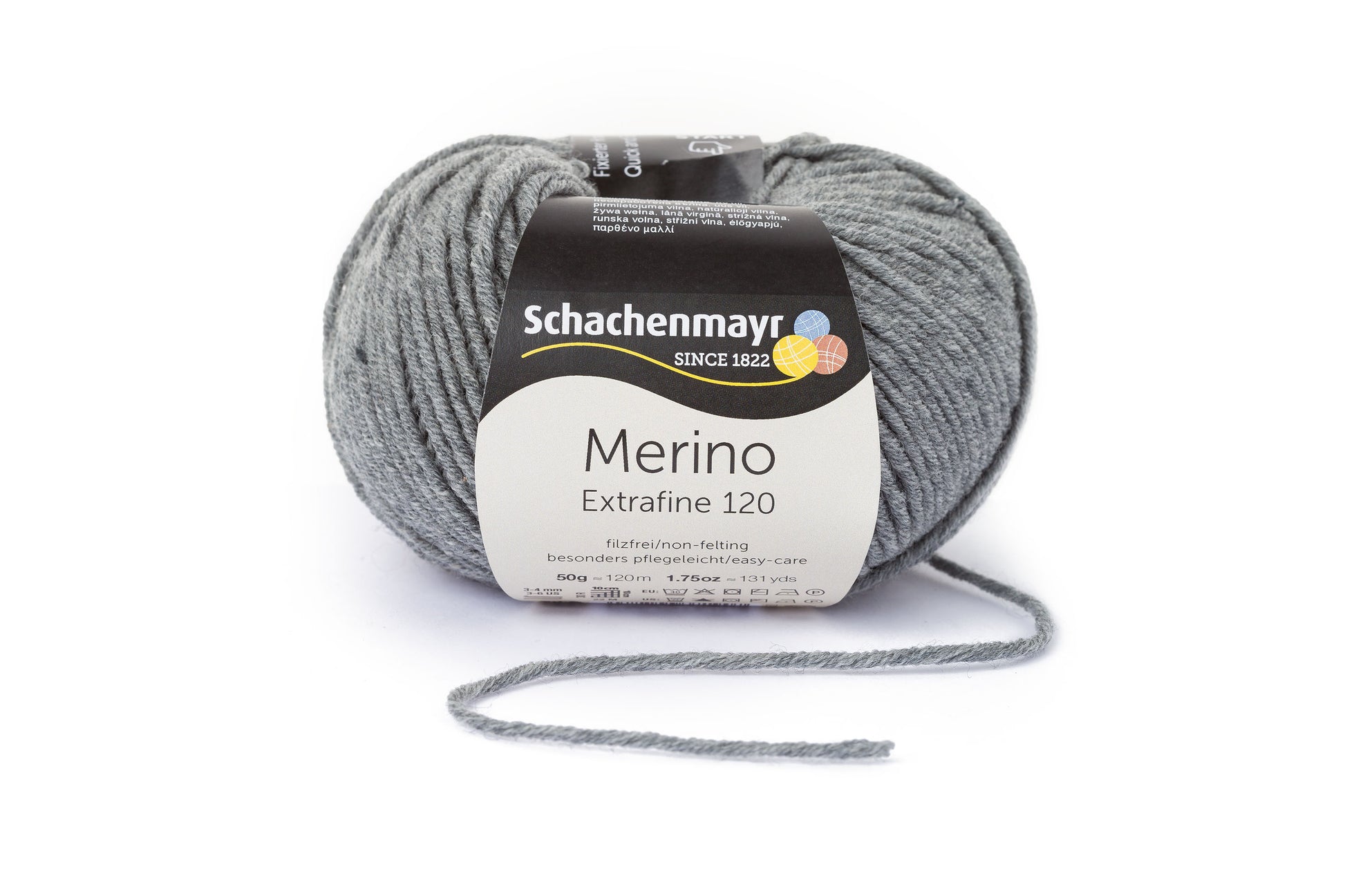 Ganzjahresgarn Merino 120 in der Farbe Mittelgrau-meliert