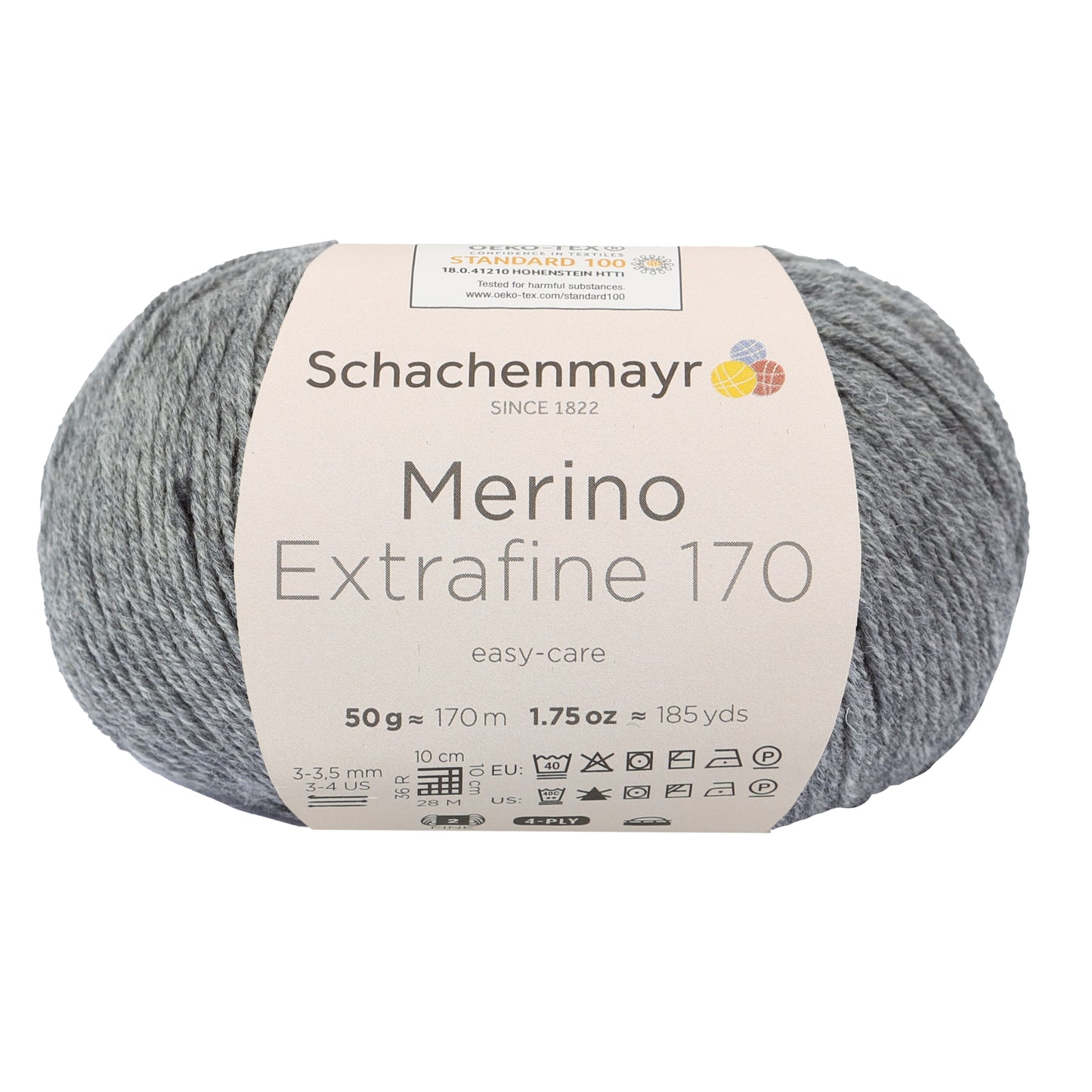 Ganzjahresgarn Merino 170 in der Farbe mittelgrau meliert